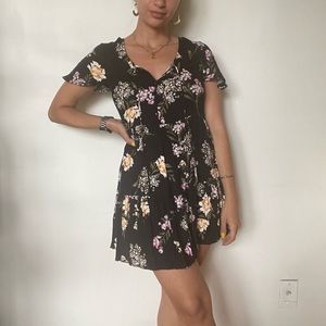 Black Floral Skater Dress